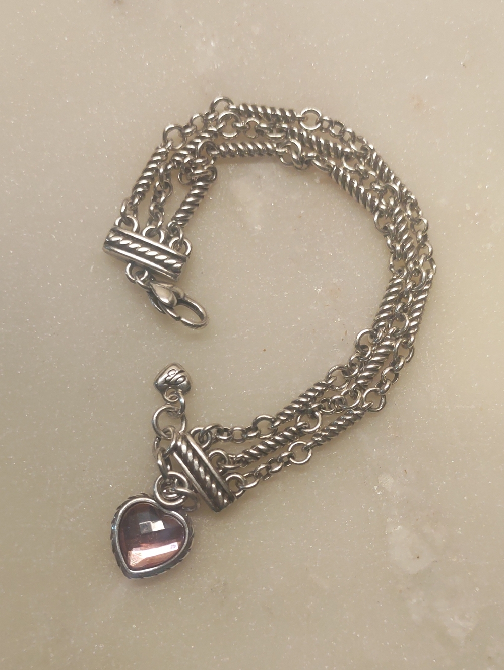 Brighton Crystal Heart Charm Newport Bracelet Light Rose Pink And Silver - Picture 2 of 11